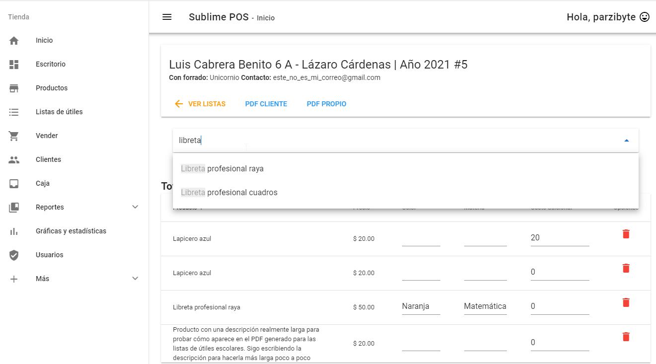 Agregar útiles escolares a la lista