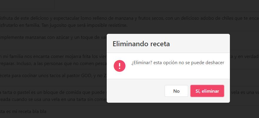 Confirmación para eliminar receta