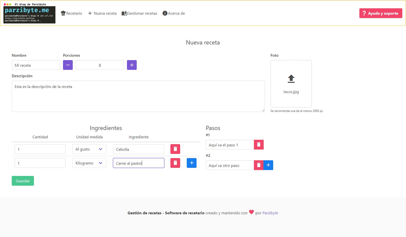 Registrar receta en recetario online - Libro de recetas