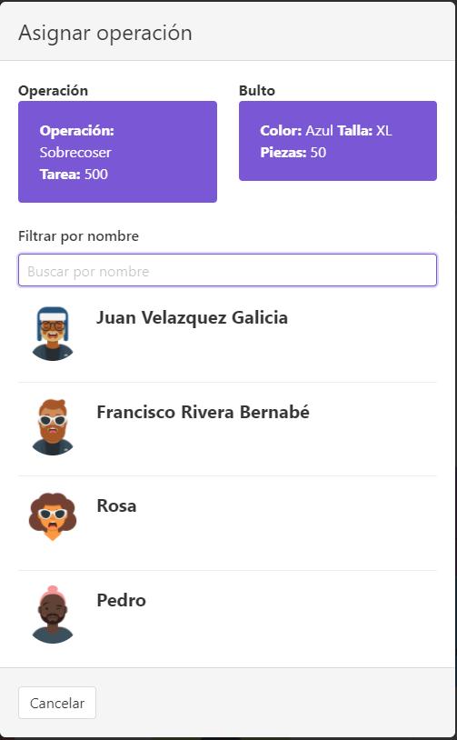 Asignar bulto y operación de corte a empleado