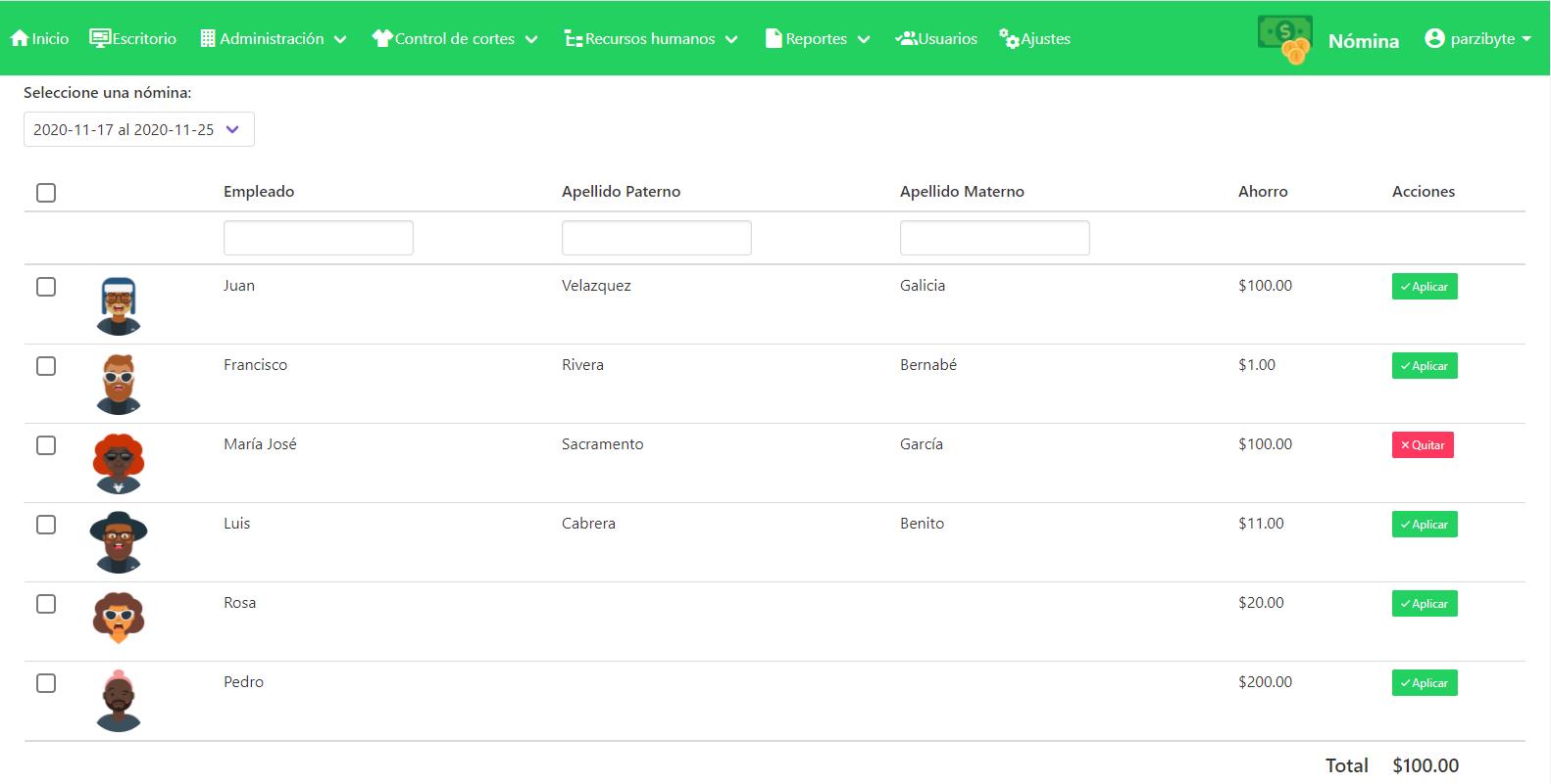 Caja de ahorros en software textil
