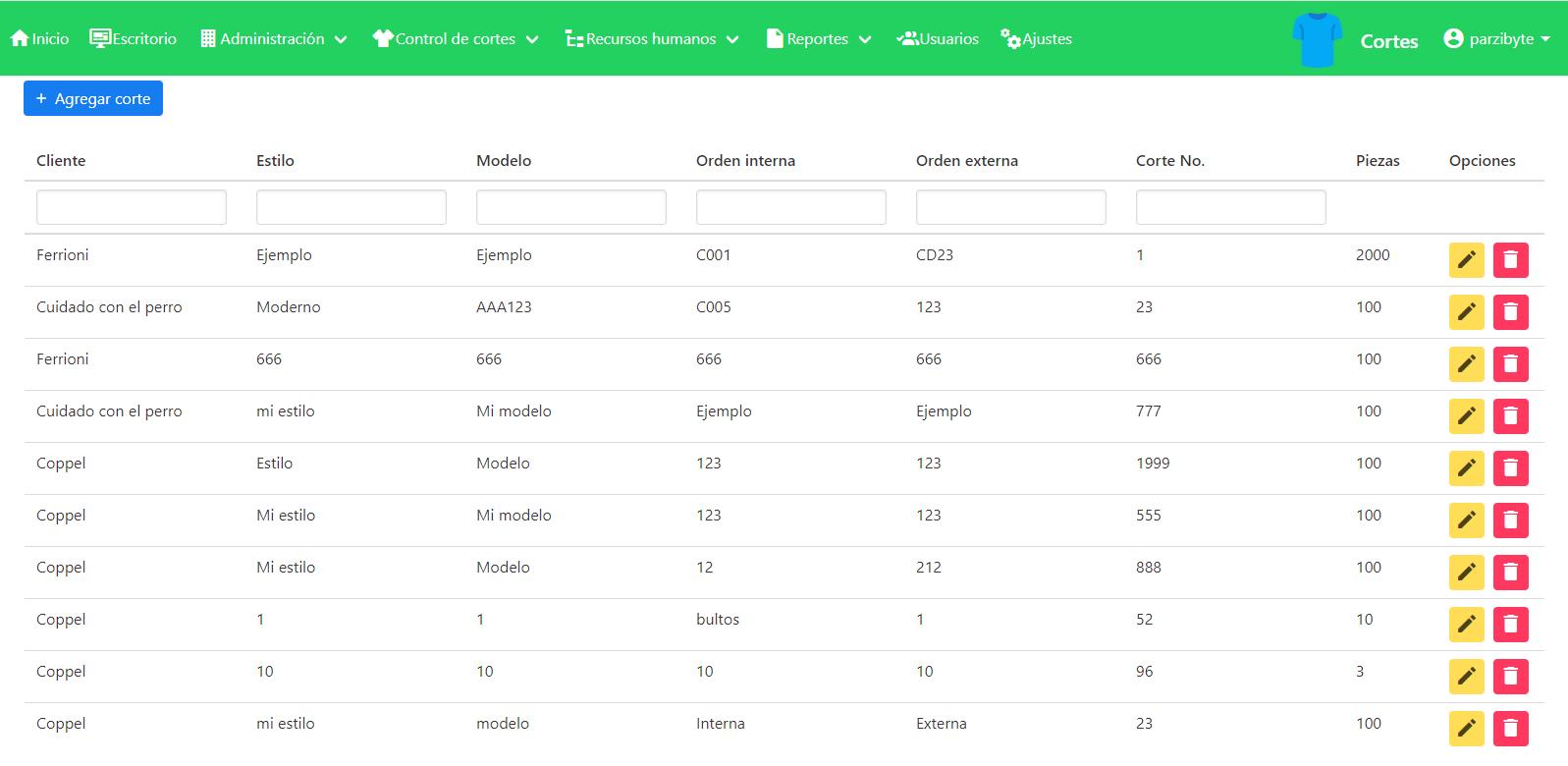 Cortes con estilo, modelo y número dentro del software de confección de ropa