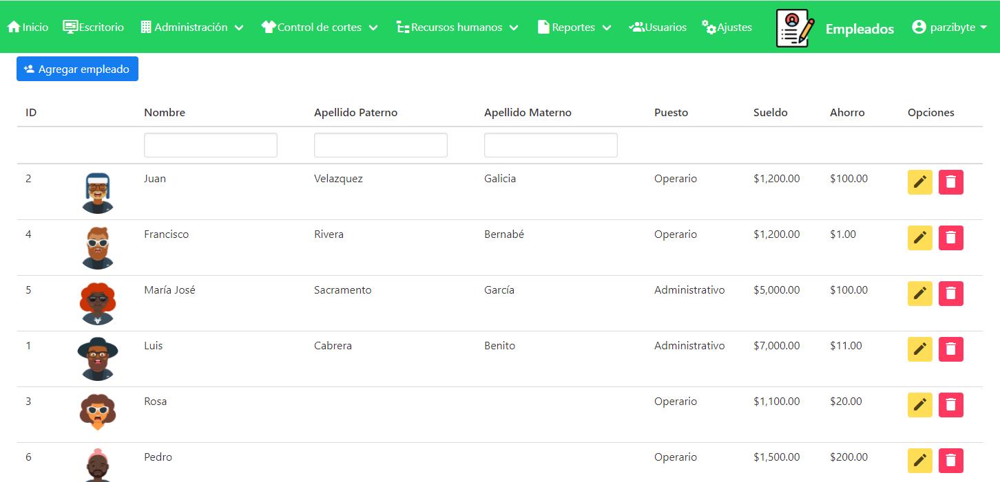 Gestión de empleados con puesto, sueldo y ahorro