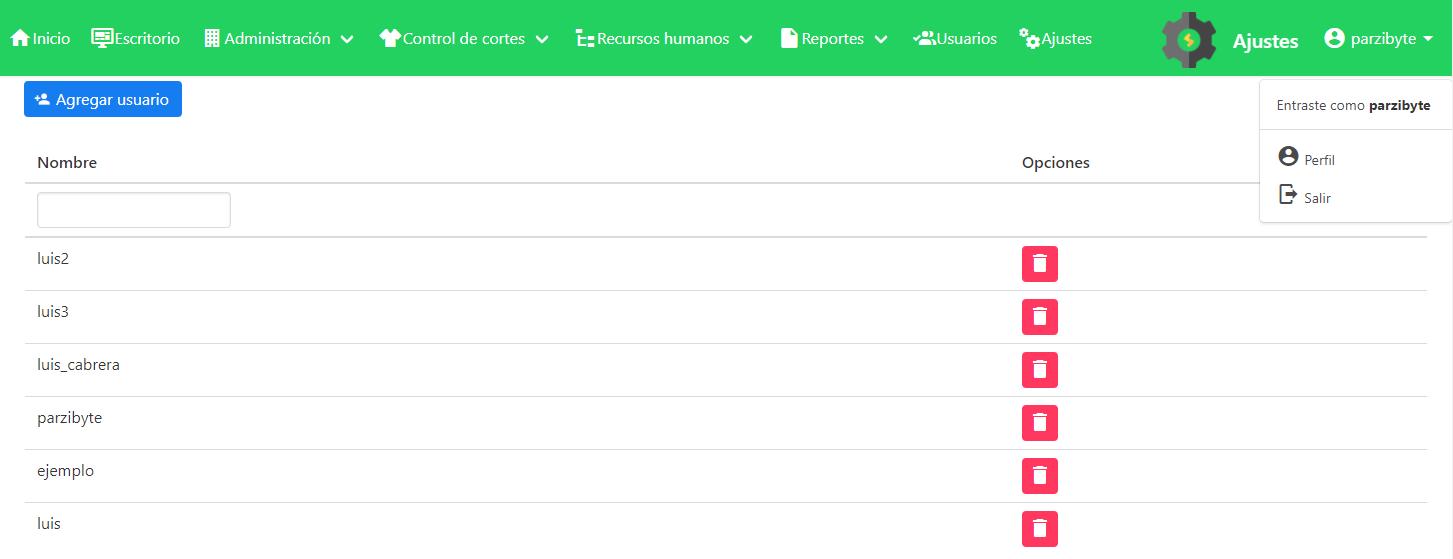Gestión de usuarios - Software web textil