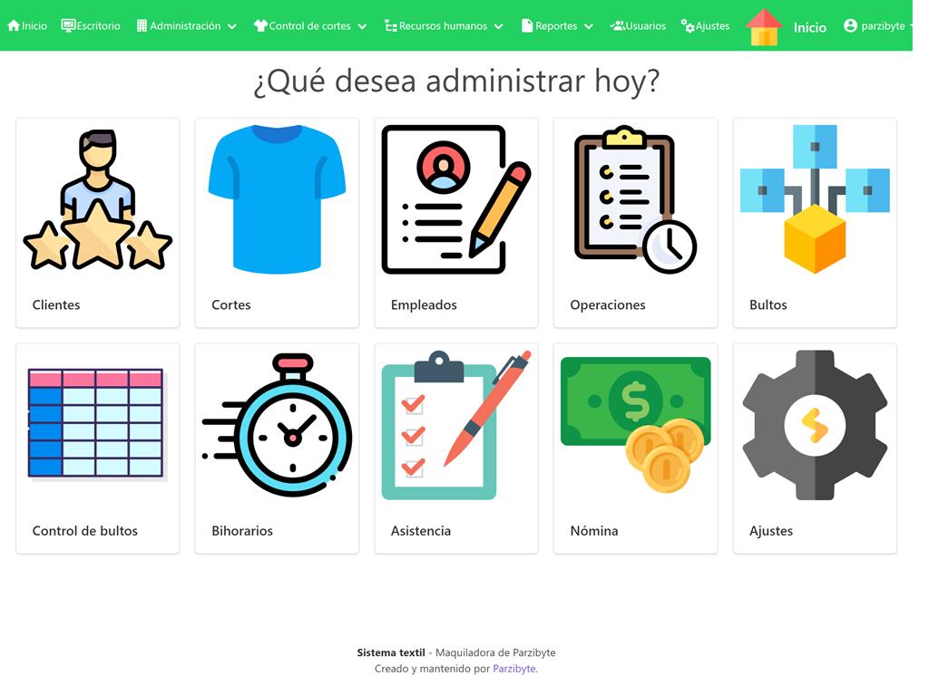 Inicio - Módulos del sistema para maquila web