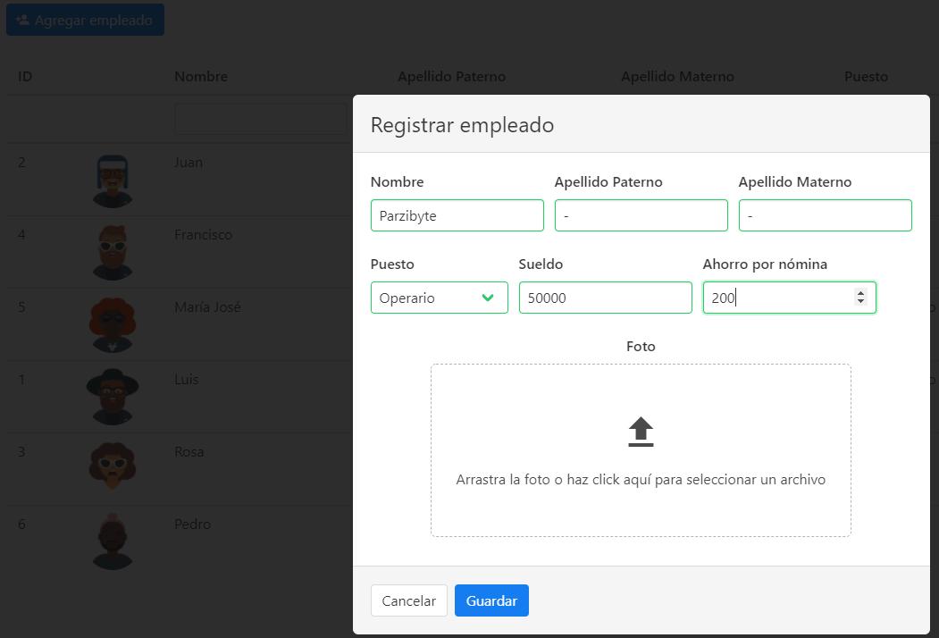 Registrar empleado con foto - Software textil