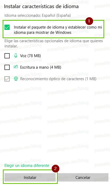 5 - Aceptar instalación de idioma Español