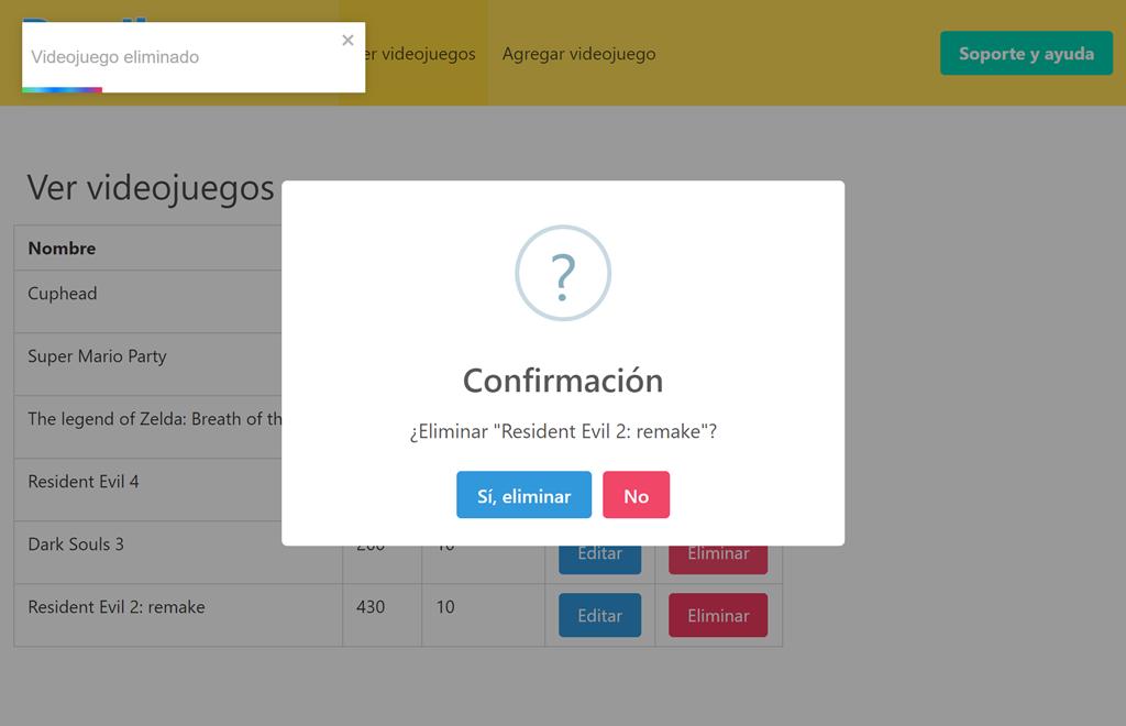 Eliminar documento de MongoDB desde React - Borrar videojuego