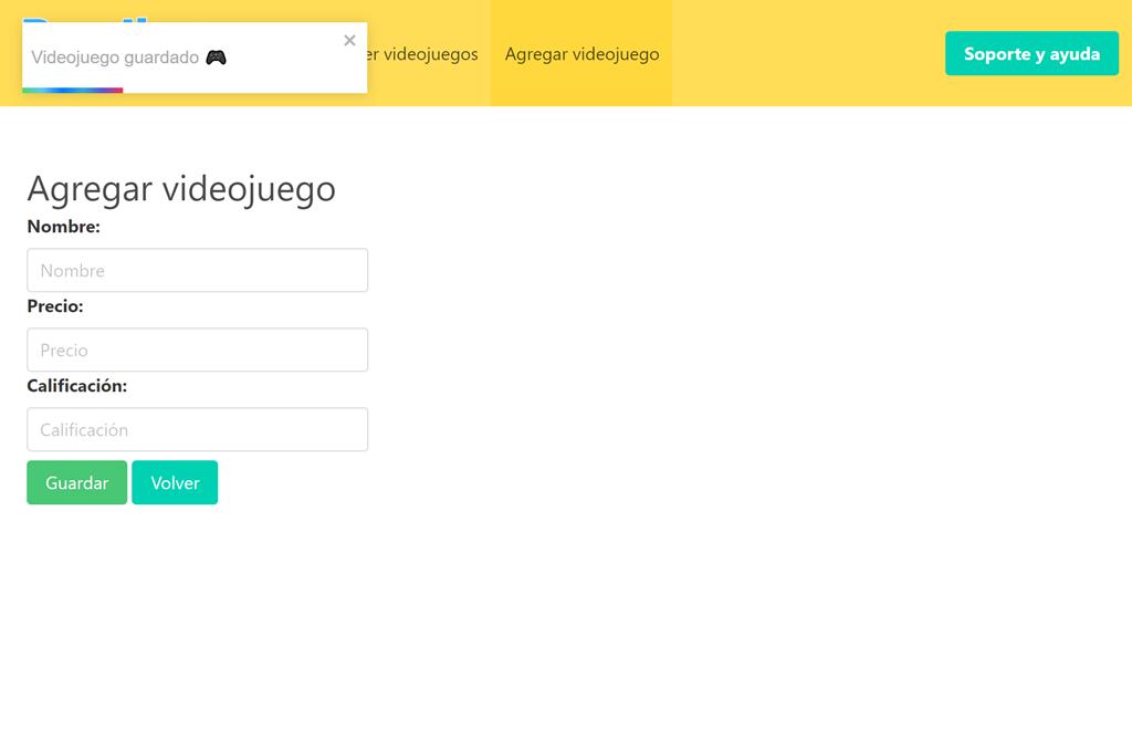 Formulario en React para agregar un nuevo videojuego en MongoDB