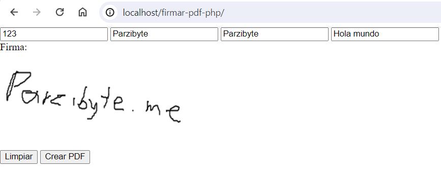 Solicitar firma manuscrita, crear PDF y subir a PHP