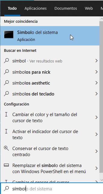 Buscar símbolo del sistema