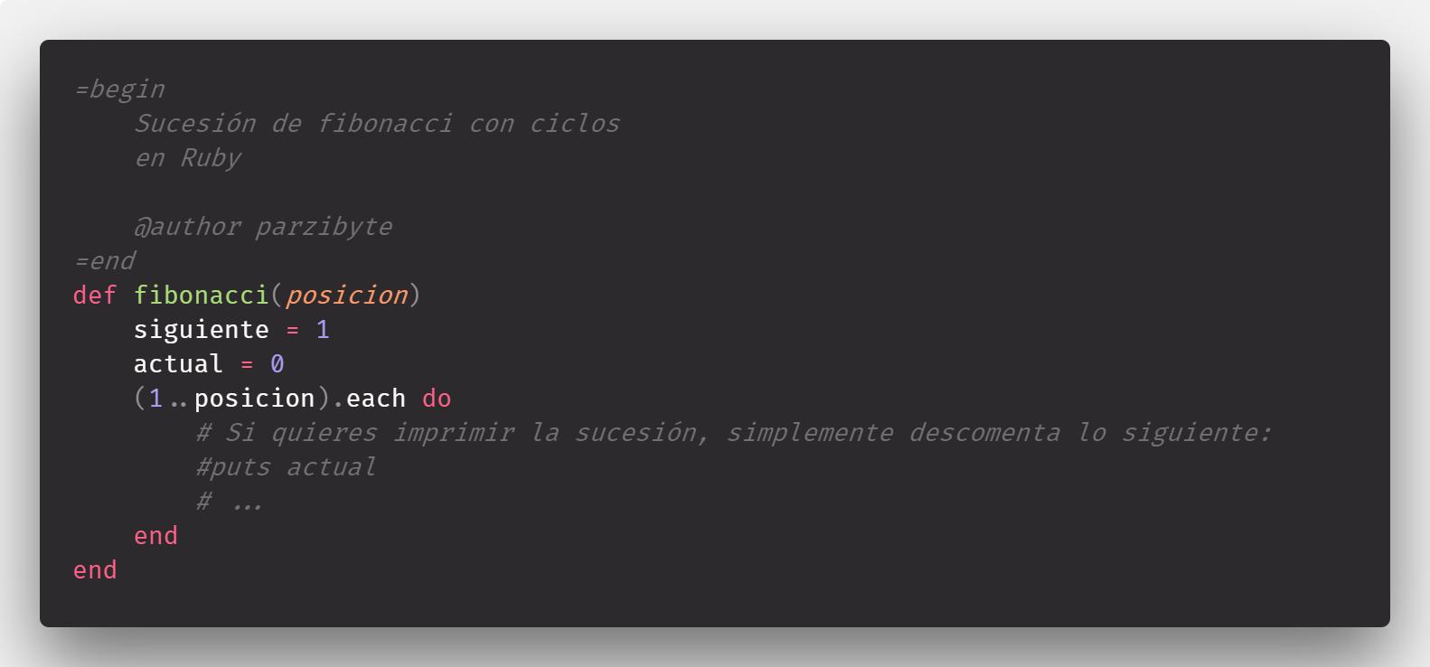 Fibonacci recursivo y con ciclos en Ruby