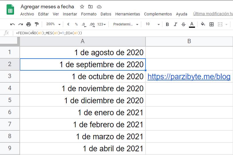 Sumar mes a fecha en Hojas de cálculo de Google - Fórmula