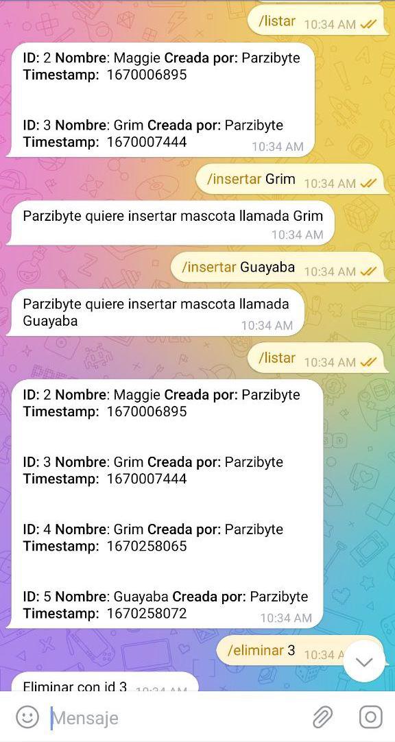 Telegram bot con MySQL - Listar e insertar registros a base de datos con comandos