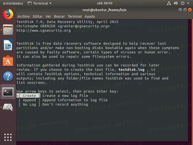 1 - Ejecutar testdisk y crear nuevo log