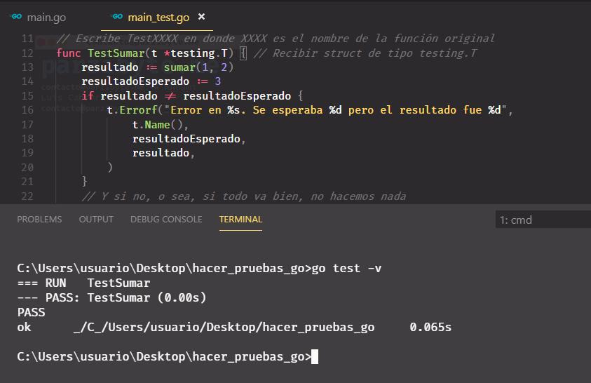 Test de go pasado exitosamente
