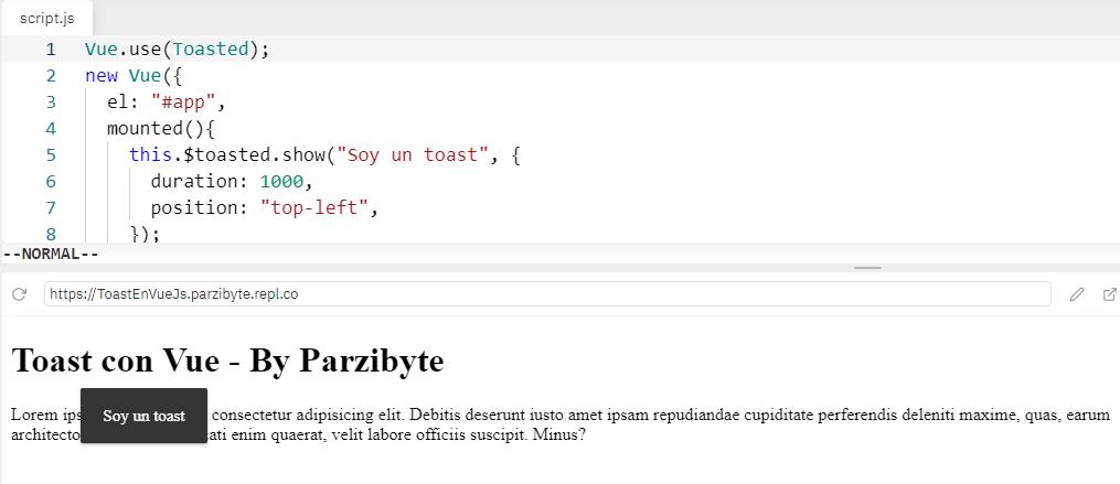 Mostrar toast con Vue y Vue Toasted (notificación)