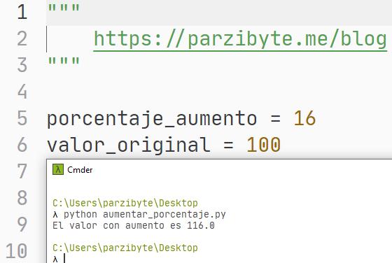Aumentar porcentaje de aumento en Python