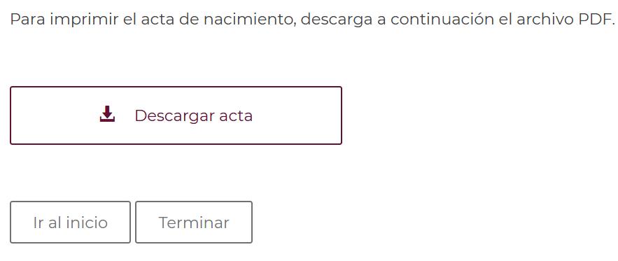 Imprimir acta de nacimiento o descargar como PDF