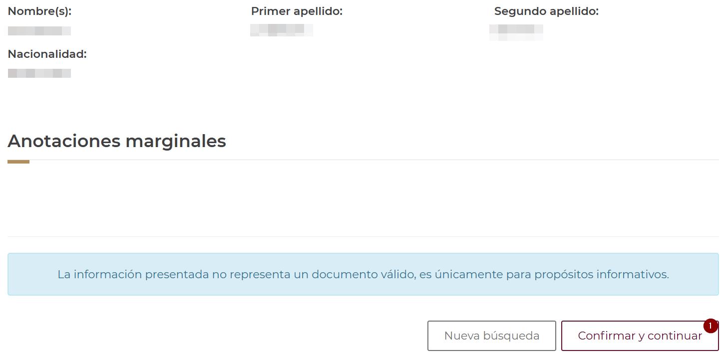 Verificar datos de acta de nacimiento