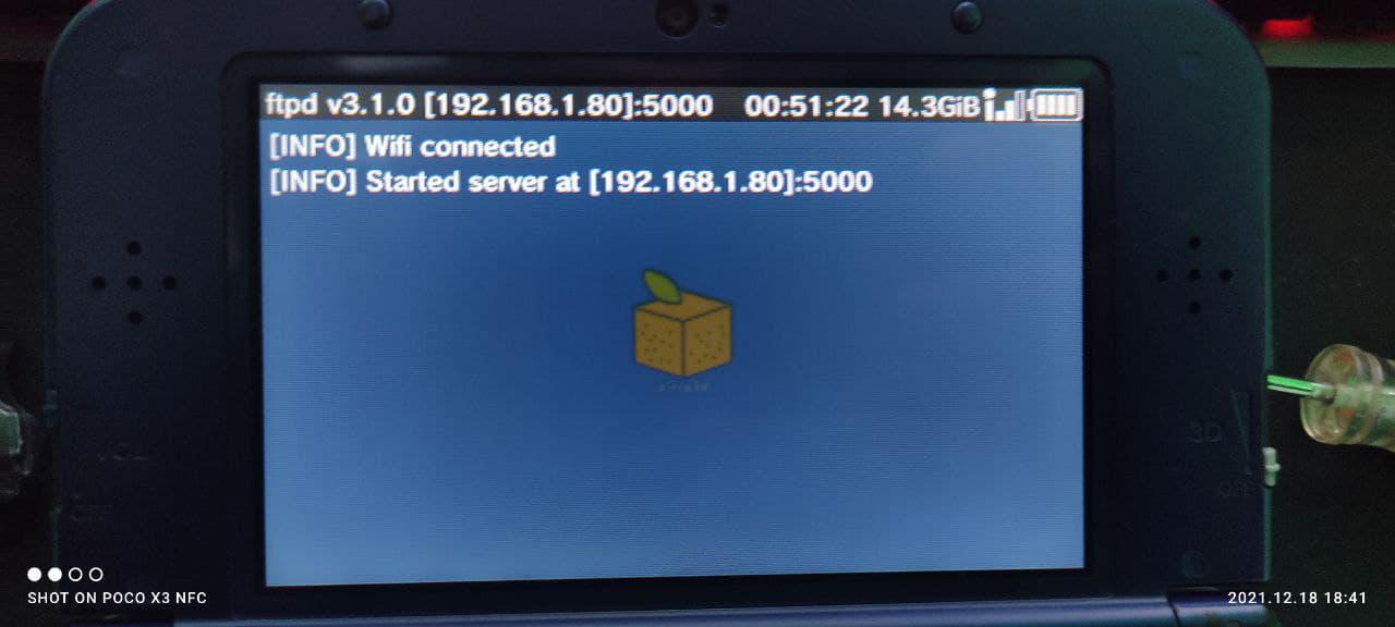 Servidor FTP iniciado en consola 3DS