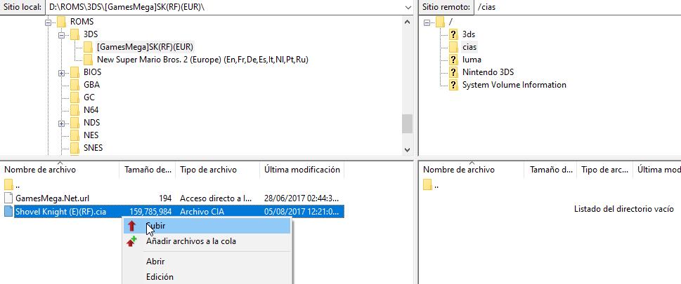 Subir juego a 3DS con FTP