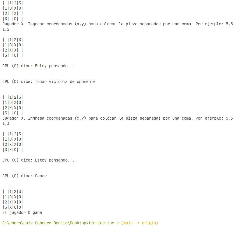 Victoria del CPU en Tic tac toe programado en C