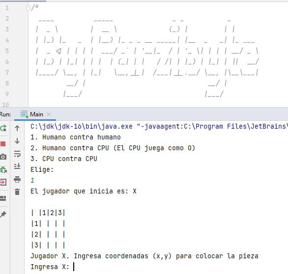 Inicio del juego 3 en raya - Programación Java