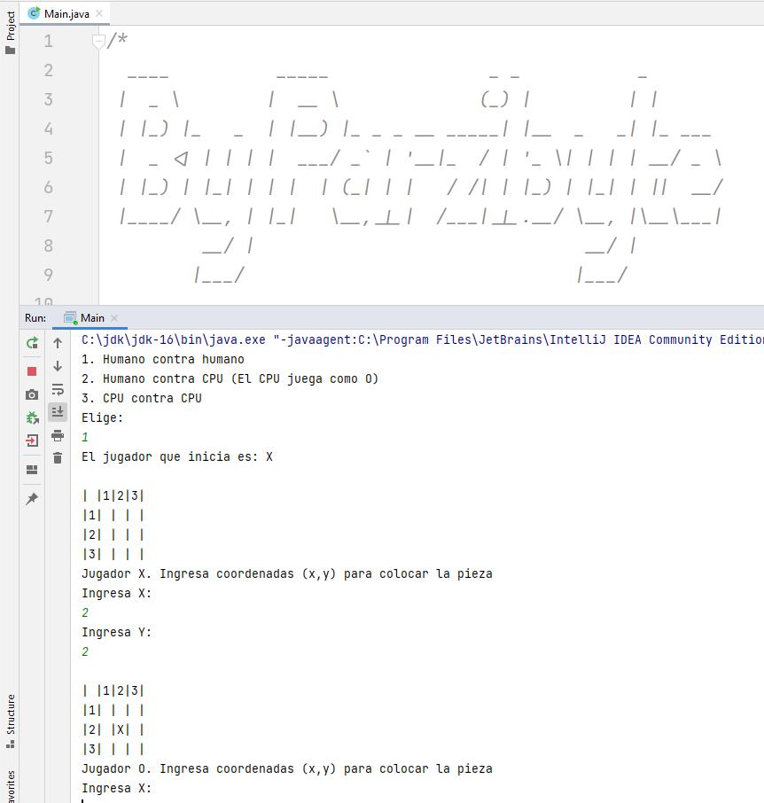 Jugando Gato (tres en línea) programado con Java