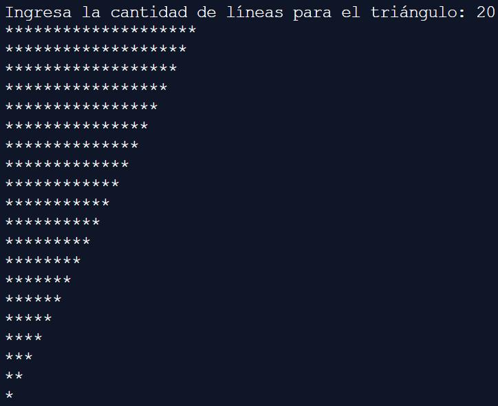 Ejercicio en C - Triángulo de asteriscos inverso