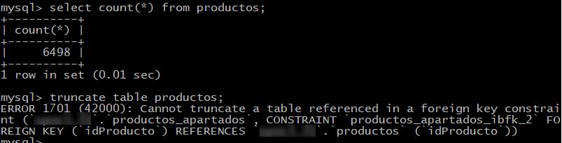 MySQL y MariaDB - Chequeo de claves foráneas al truncar tabla