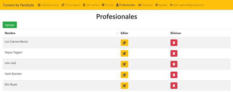 Profesionales o encargados de atender en software turnero