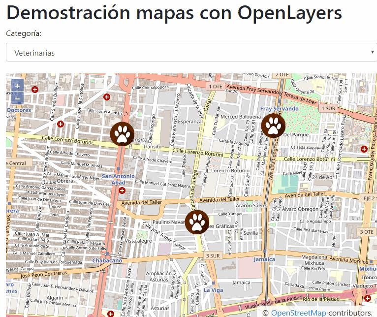 Demostración openlayers con marcadores y coordenadas