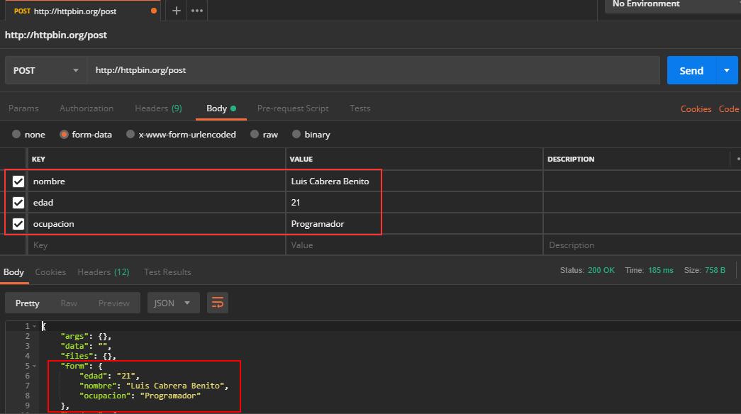 Envío de formulario con Postman