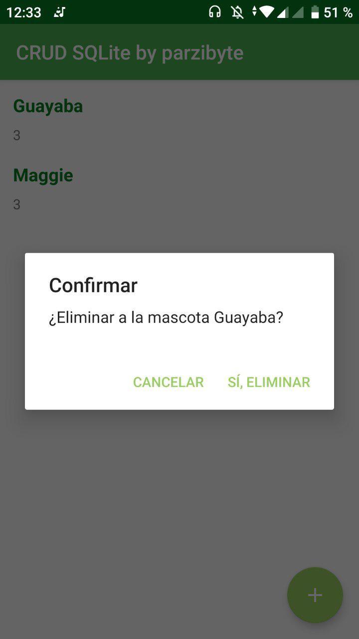 Alerta al eliminar mascota en el LongClick