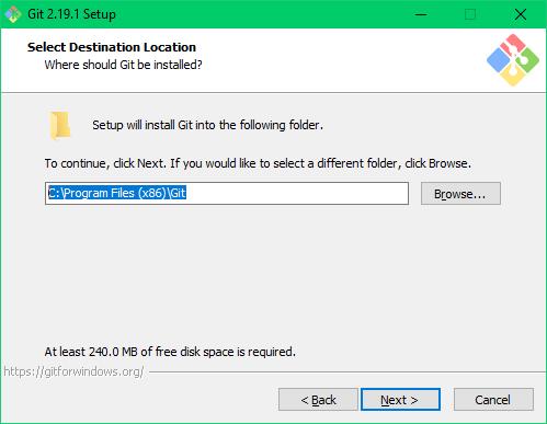 Ubicación de git para windows