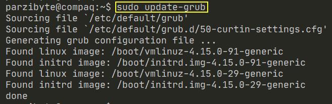 Actualizando grub con update-grub