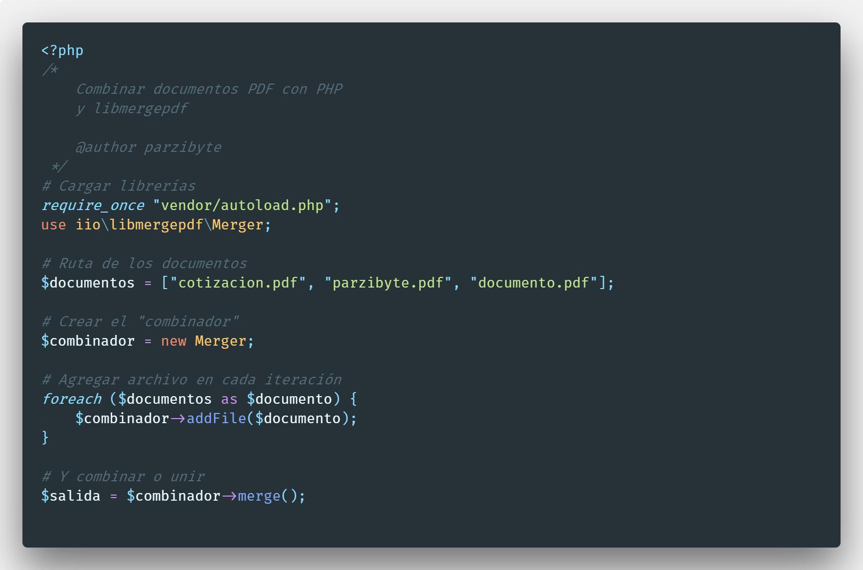 Combinar múltiples documentos PDF con PHP y libmergepdf
