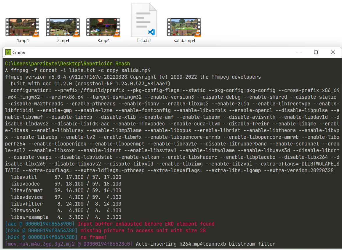 Unir varios vídeos en uno usando ffmpeg sin editor de vídeos