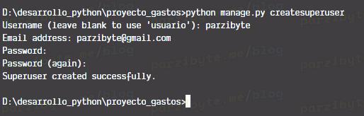 Agregar usuario administrador en Django