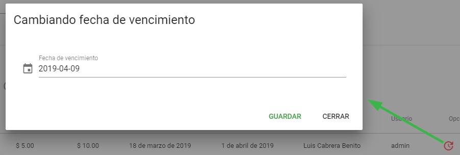 Cambiar fecha de vencimiento de apartado