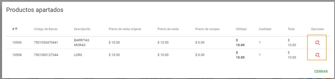 Cambio de productos apartados