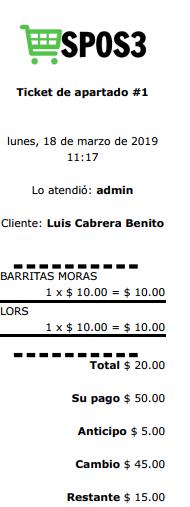 Encabezado ticket de apartado