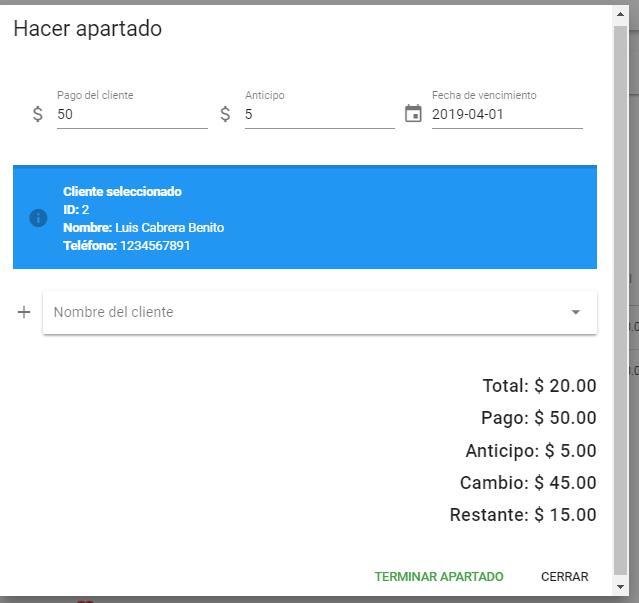 Fecha de vencimiento, cliente y pagos