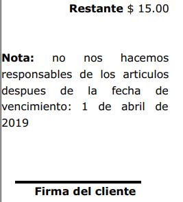 Pie de ticket de apartado - Firma de cliente y fecha de vencimiento