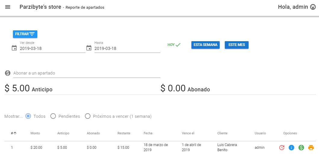 Reporte de apartados - Sublime POS 3