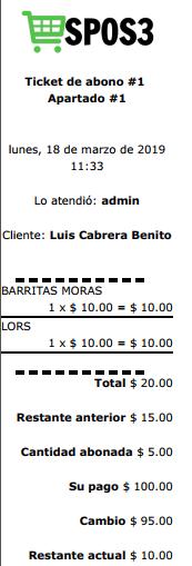 Ticket de abono a apartado