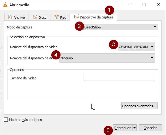 Mostrar webcam con VLC