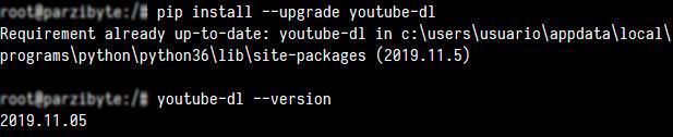 Instalando youtube-dl con pip y revisar versión