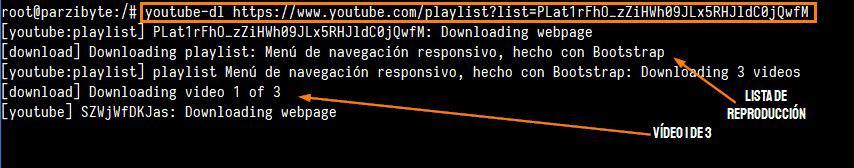 Lista de reproducción descargada de YouTube con youtube-dl